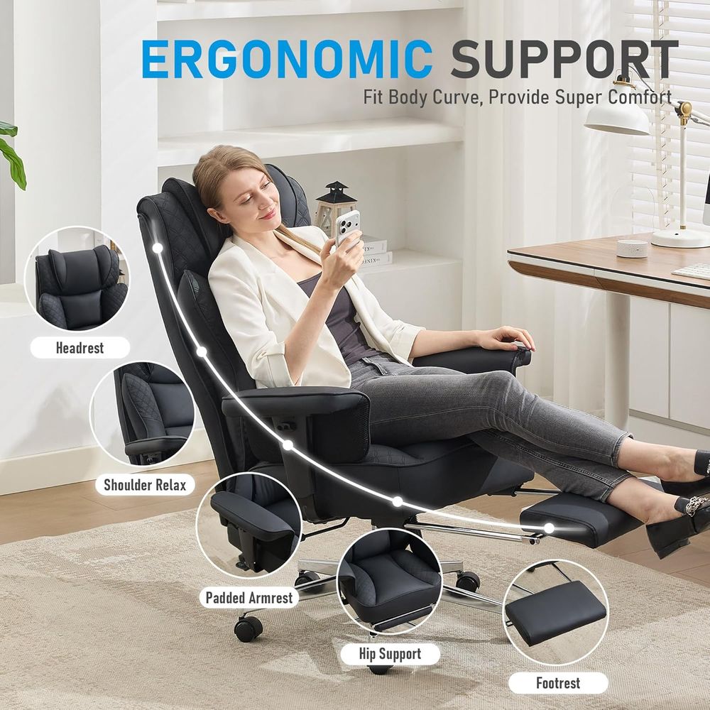 كرسي مكتب كبير الحجم، كرسي جلد - مراجعة Ergonomic Office Chair وسعره